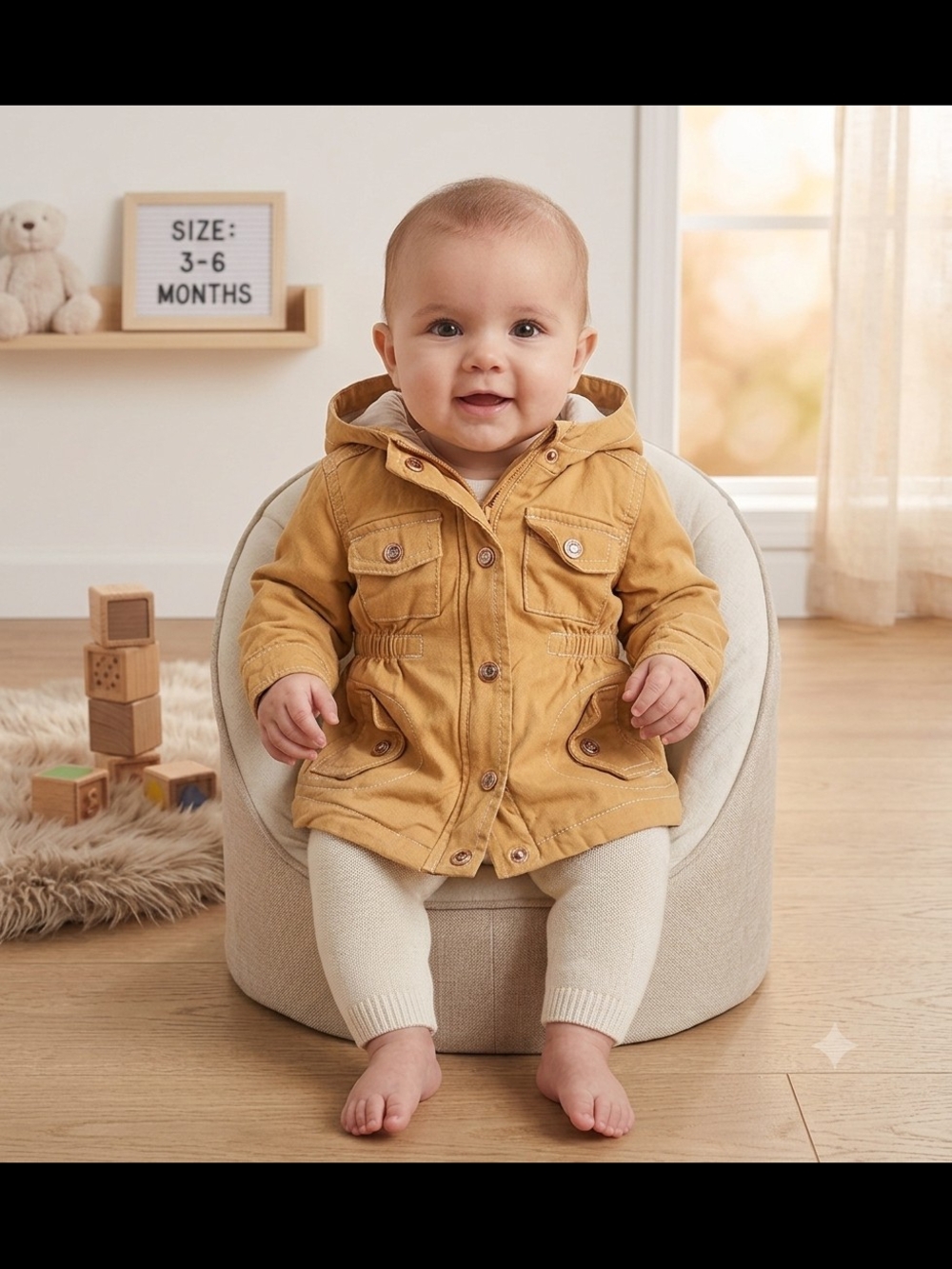 Nannette Golden Mustard Hooded Button-Front Denim Jacket Outerwear Size 3/6m